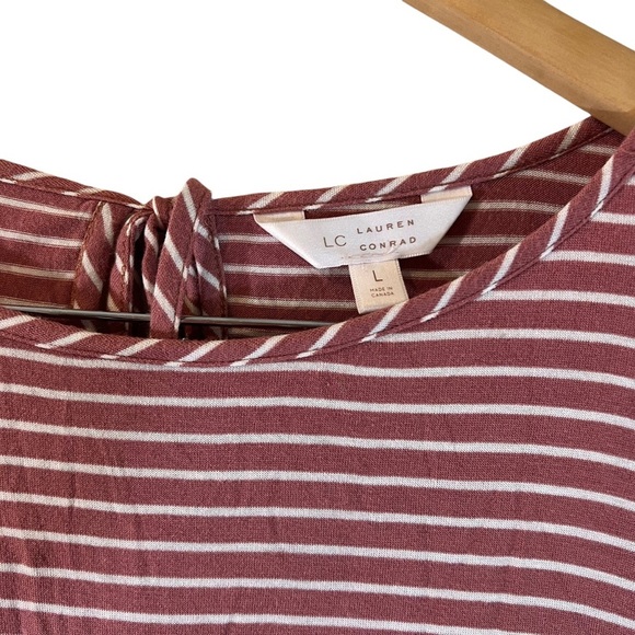 Lauren Conrad Striped Blouse Large Knit Pink White Long Bell Sleeves Keyhole Top - Picture 5 of 5